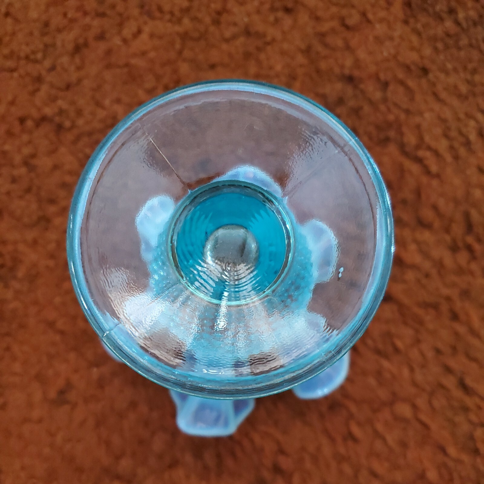 Blue Opalescent Hobnail Glass Trumpet Vase Ruffled Rim 5-1/2 inches