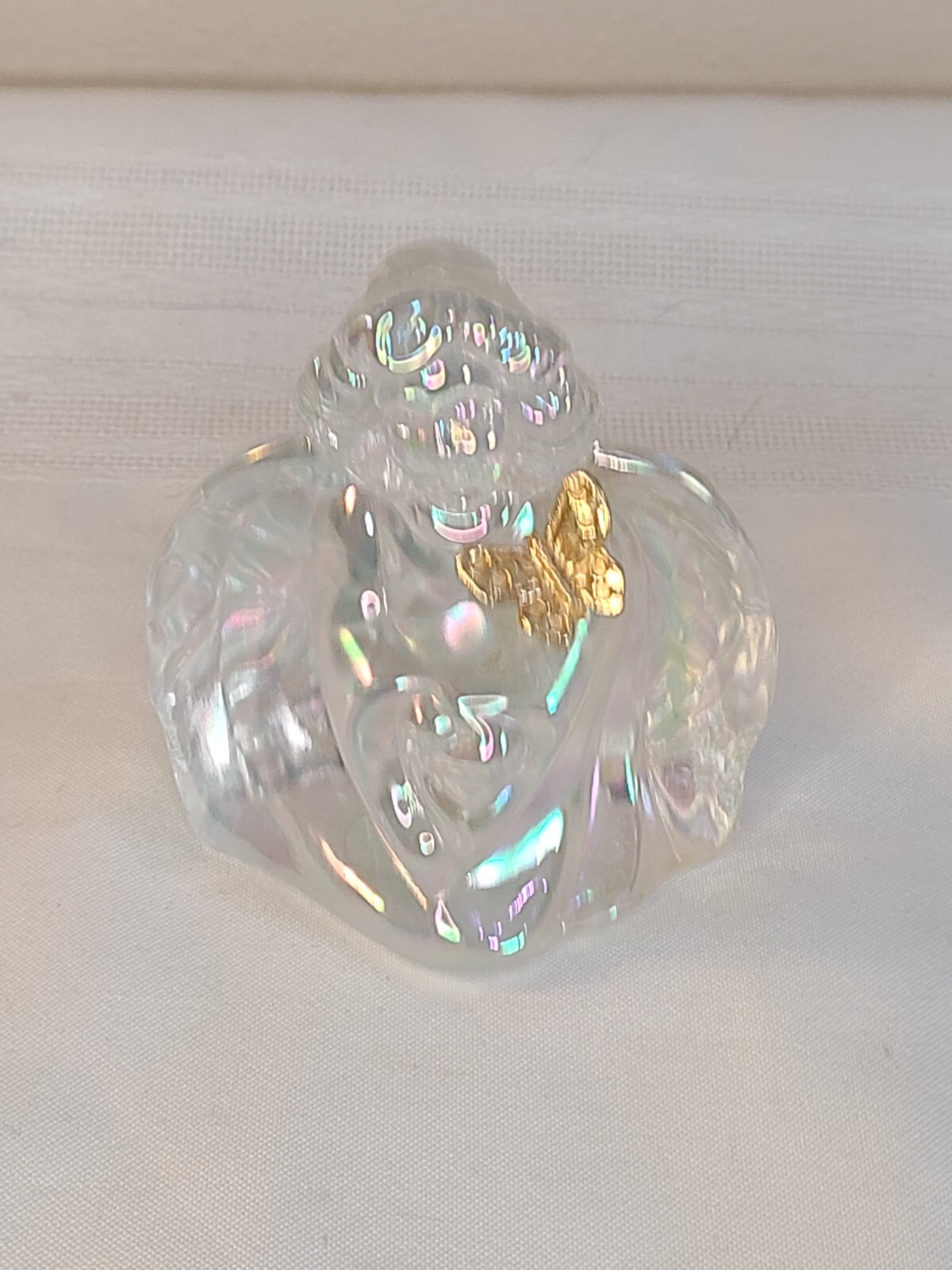 Vintage Fenton Glass Angel IRIDESCENT With Gold Butterfly Figurine 3.3″ Tall