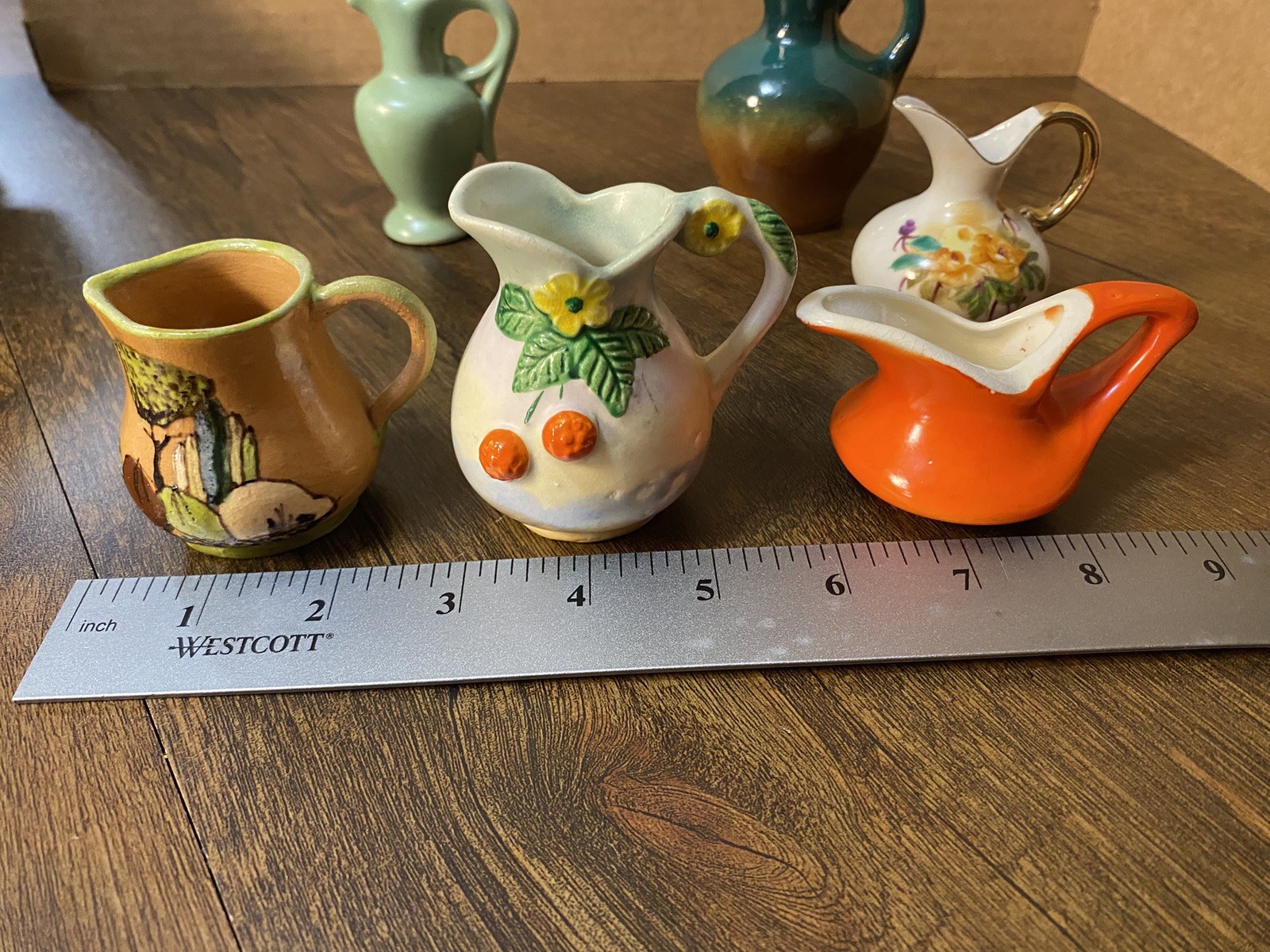 Vintage Lot of 8 Mini Small MCM Pottery Pitchers Ewers Vases Creamers 3.5”-1.5”