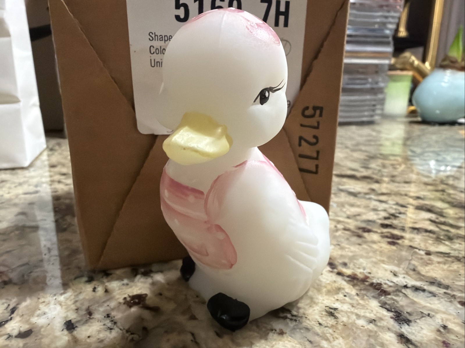 FENTON Art Glass Opal Sanded Duckling – Hand Painted by S Waters 5169 7H