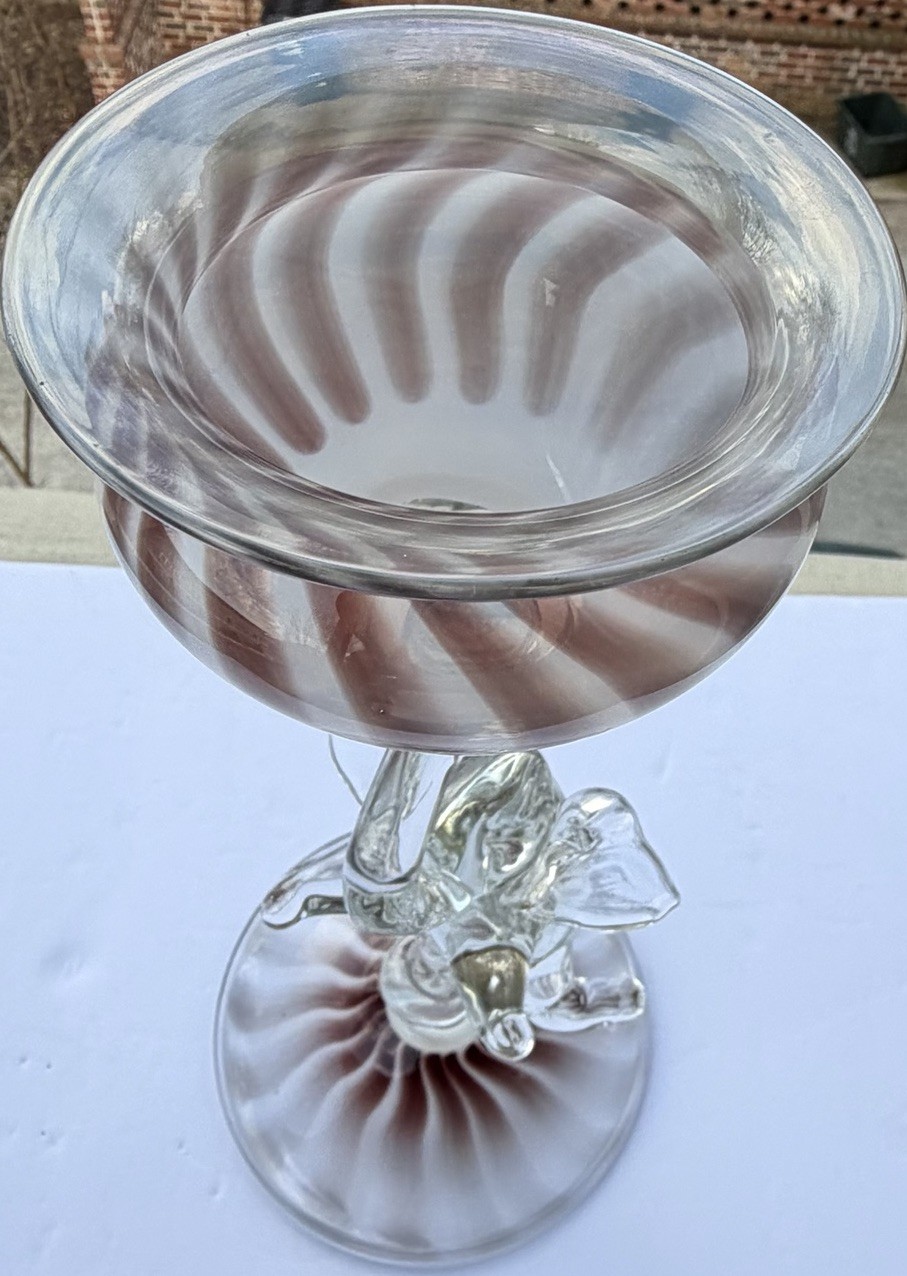 Vintage Murano Style Art Glass Elephant Candlestick Holder Pink Swirl 10″