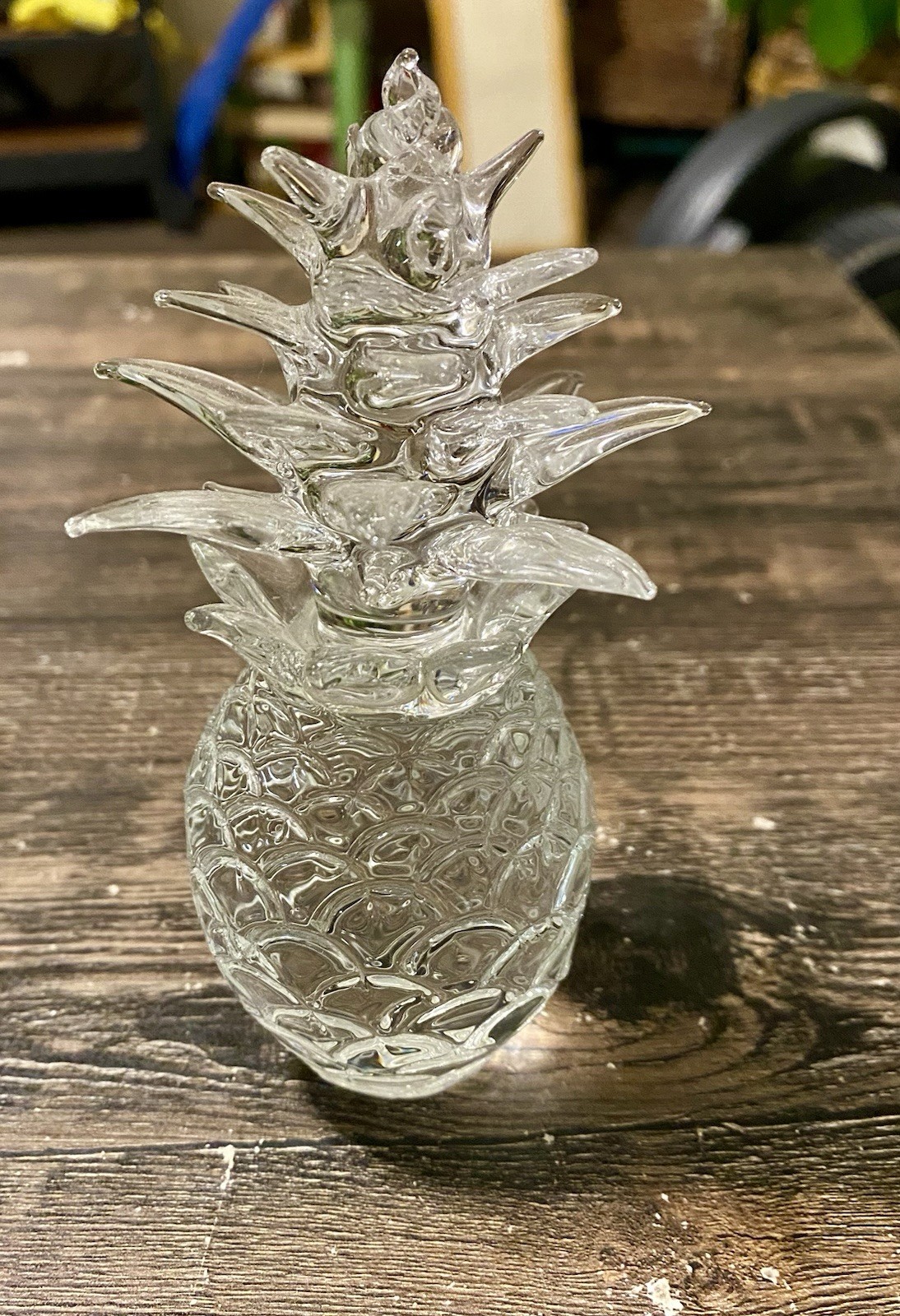 Vintage Hand Spun Clear Glass Pineapple 4″ Tall Fragile Thin Glass