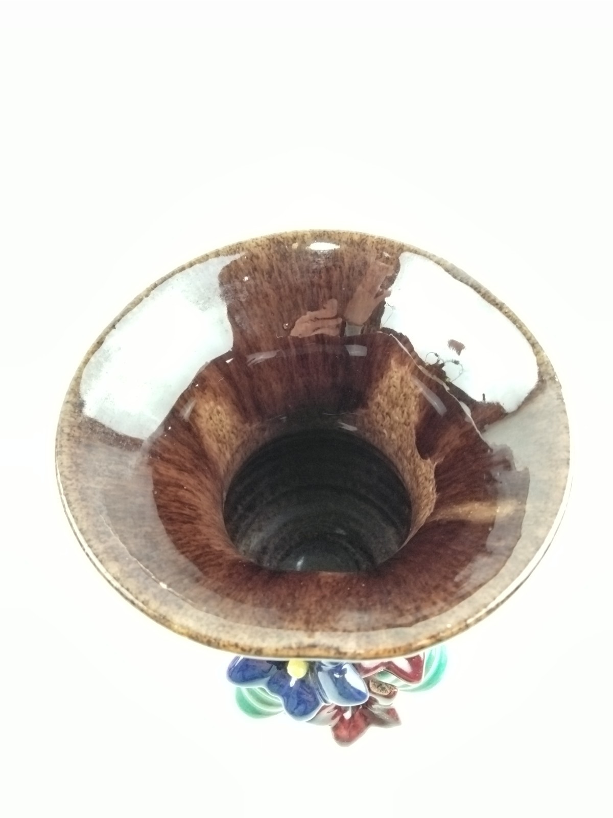Vintage 3D Floral Glaze Multicolor Pottery Table Vase Decor Art Deco Drip Boho