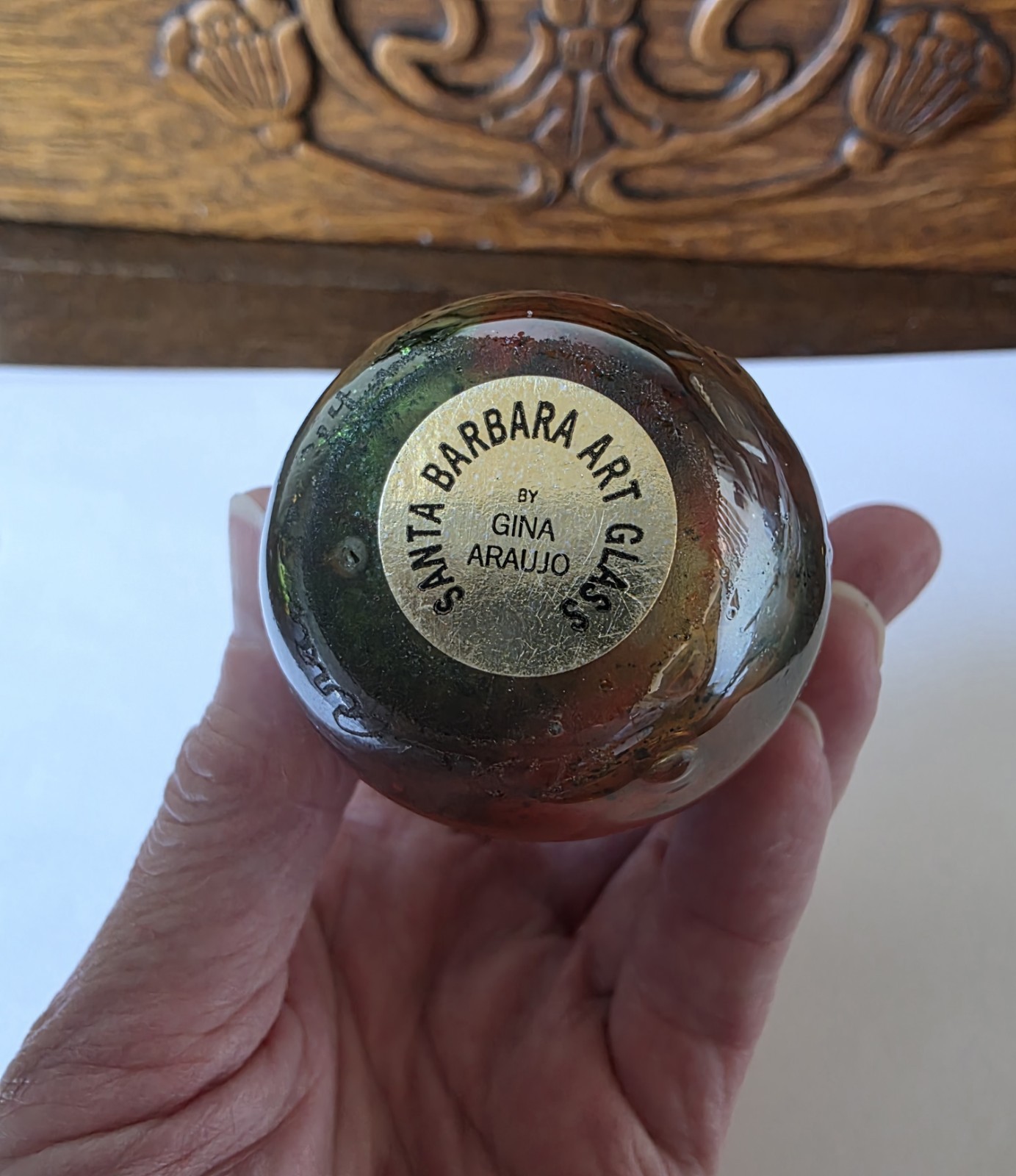 Santa Barbara Art Glass Vase, Gina Araujo, Iridescent Miniature