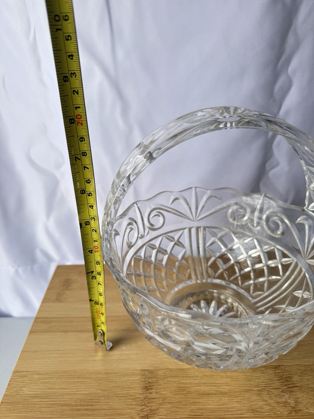 Vintage Crystal Clear Industries Coventry Clear Glass Basket w Handle USA
