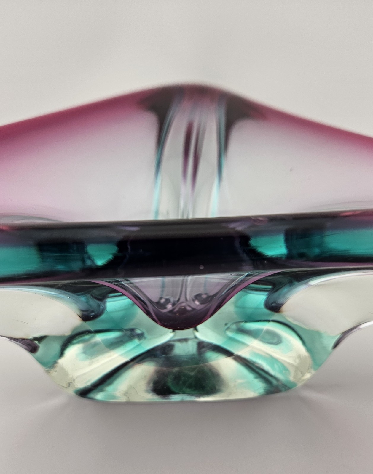 Vintage Murano Sommerso Beautiful Art Glass Heavy Geode Ashtray Bowl Dish