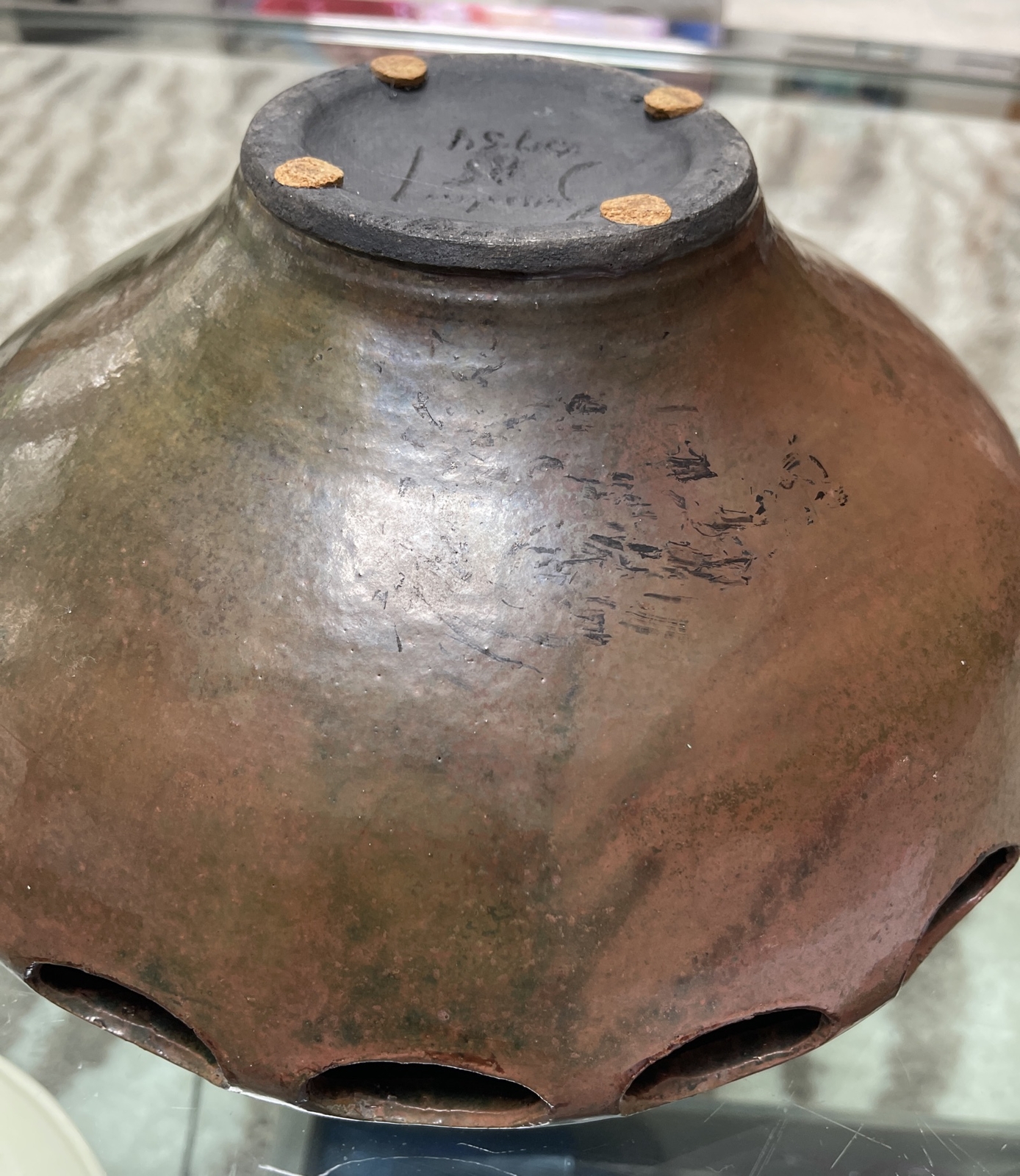 VTG 85’ Arts And Crafts Pottery Cut Out Design Flying Saucer Vessel Bowl Signed