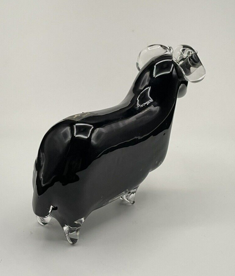 Langham Glass England Black & Clear Ram Art Glass Figurine