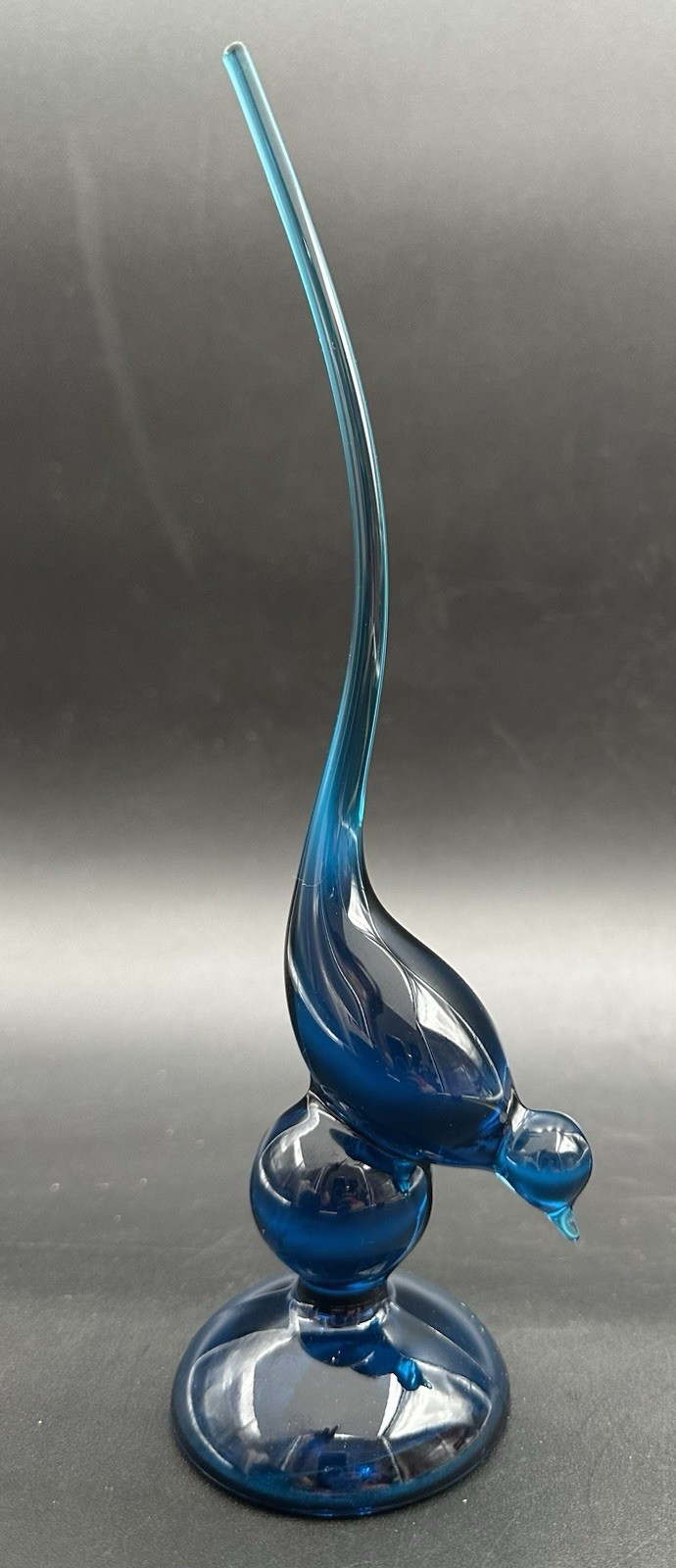 Viking Glass Long Tailed Bird Blue 9 1/2 Inches Tall Mid Century Modern MCM