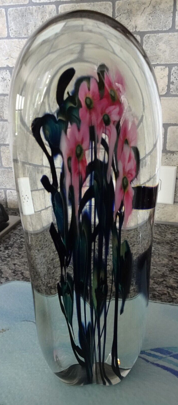 11.5″ Signed Charles Tim Lotton Studio Art Glass Multi Floral Cased Sculpture