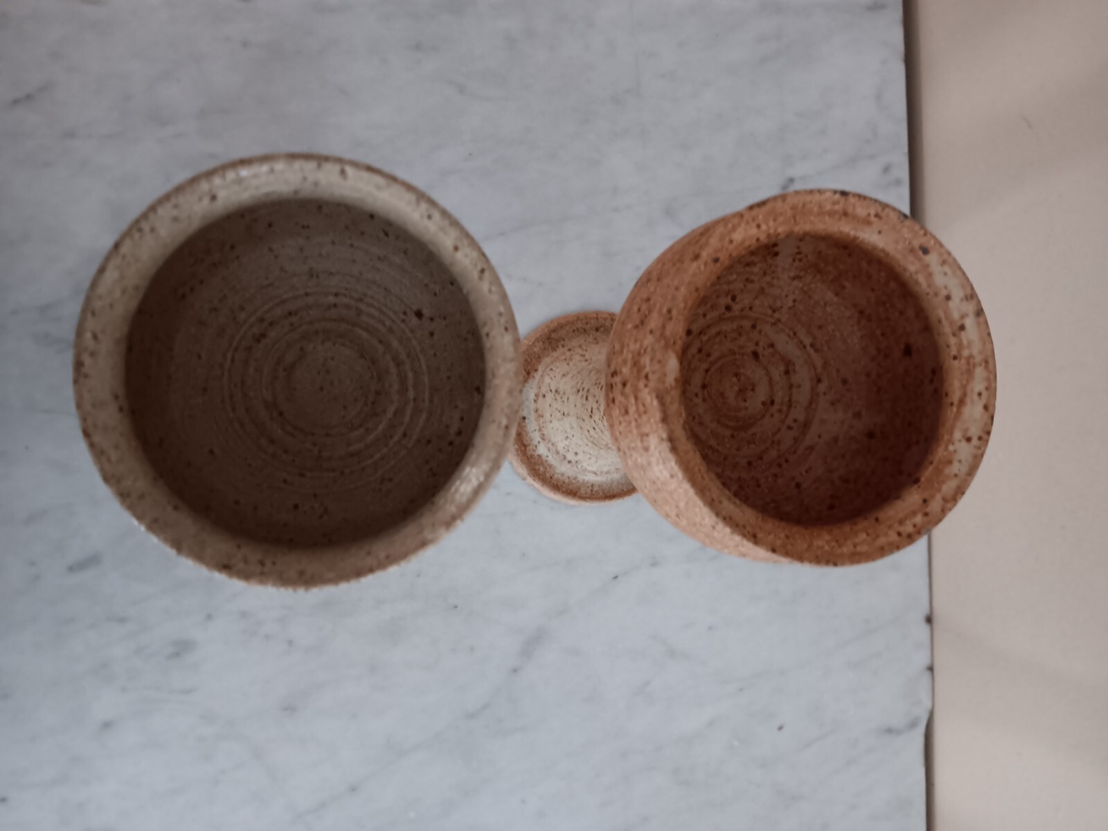Pr Art Pottery Speckled Beige 8 1/2″ Stoneware Goblet/votives Signed.