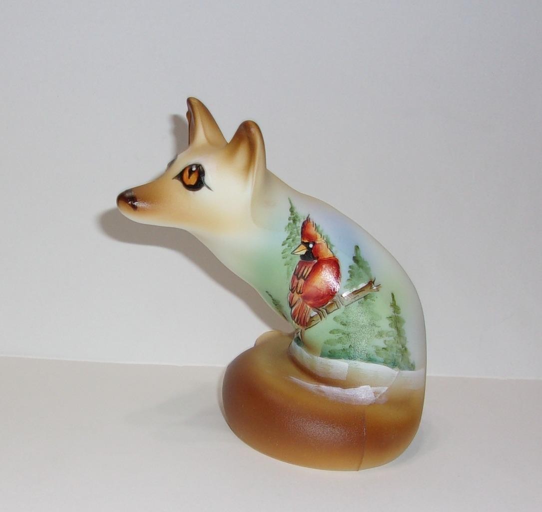 Fenton Glass “Winter Perch” Red Cardinal Fox Figurine Ltd Ed #13/40 K Barley