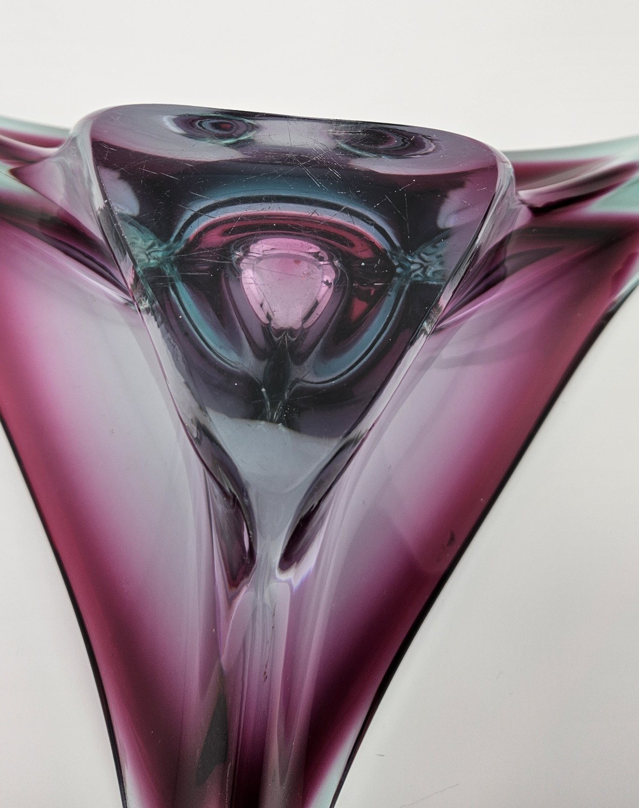 Vintage Murano Sommerso Beautiful Art Glass Heavy Geode Ashtray Bowl Dish