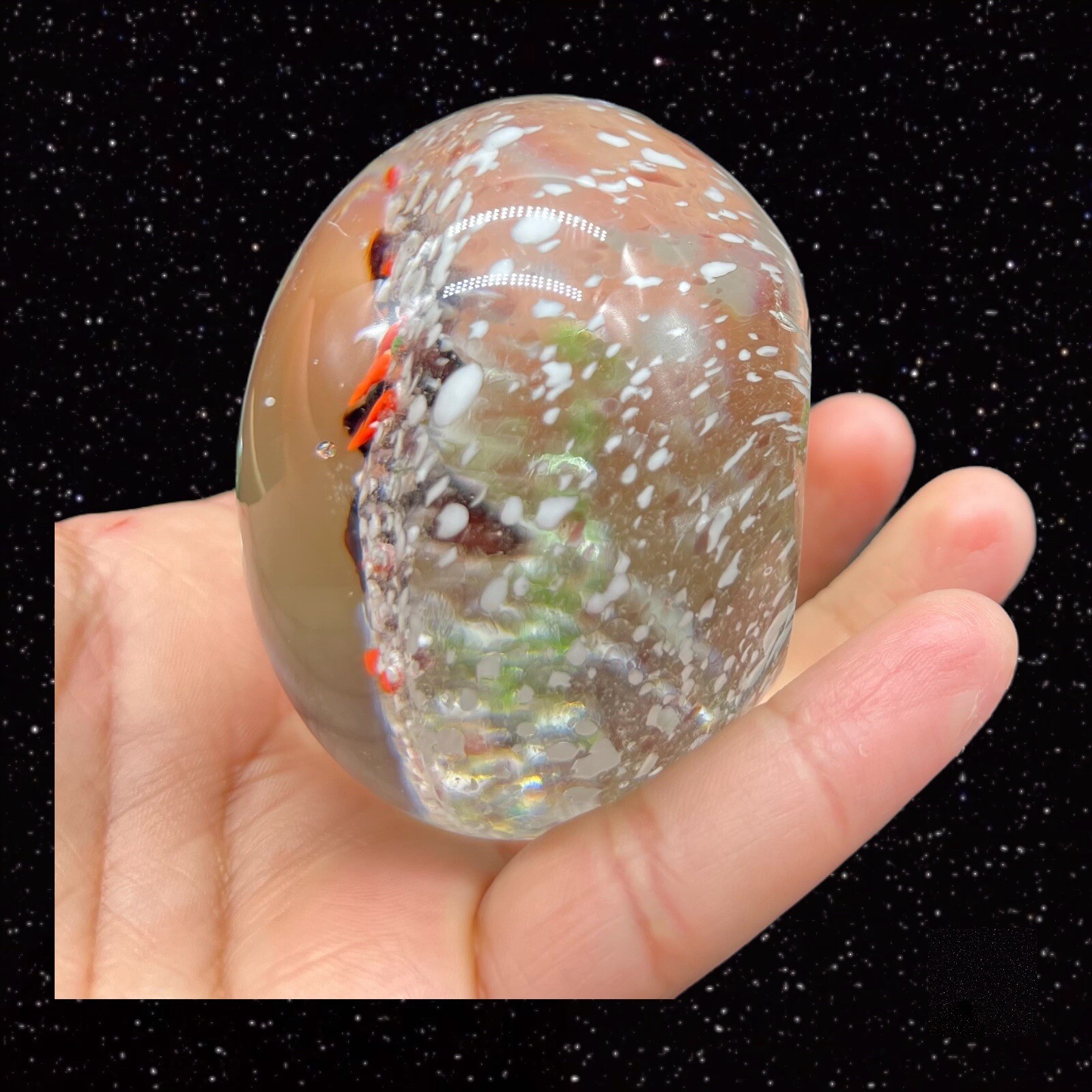 Art Glass Paperweight Cherry Tree w White Dots Round Sphere Vintage Glass 2.5”W