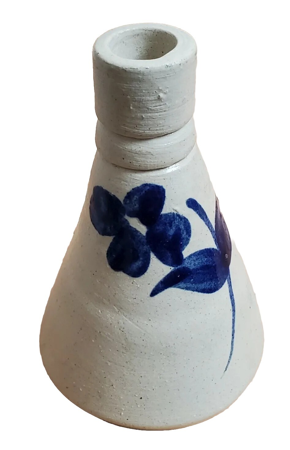 Williamsburg Pottery Inkwell Vase Salt Glaze Blue Tulip Handmade Signed 4″