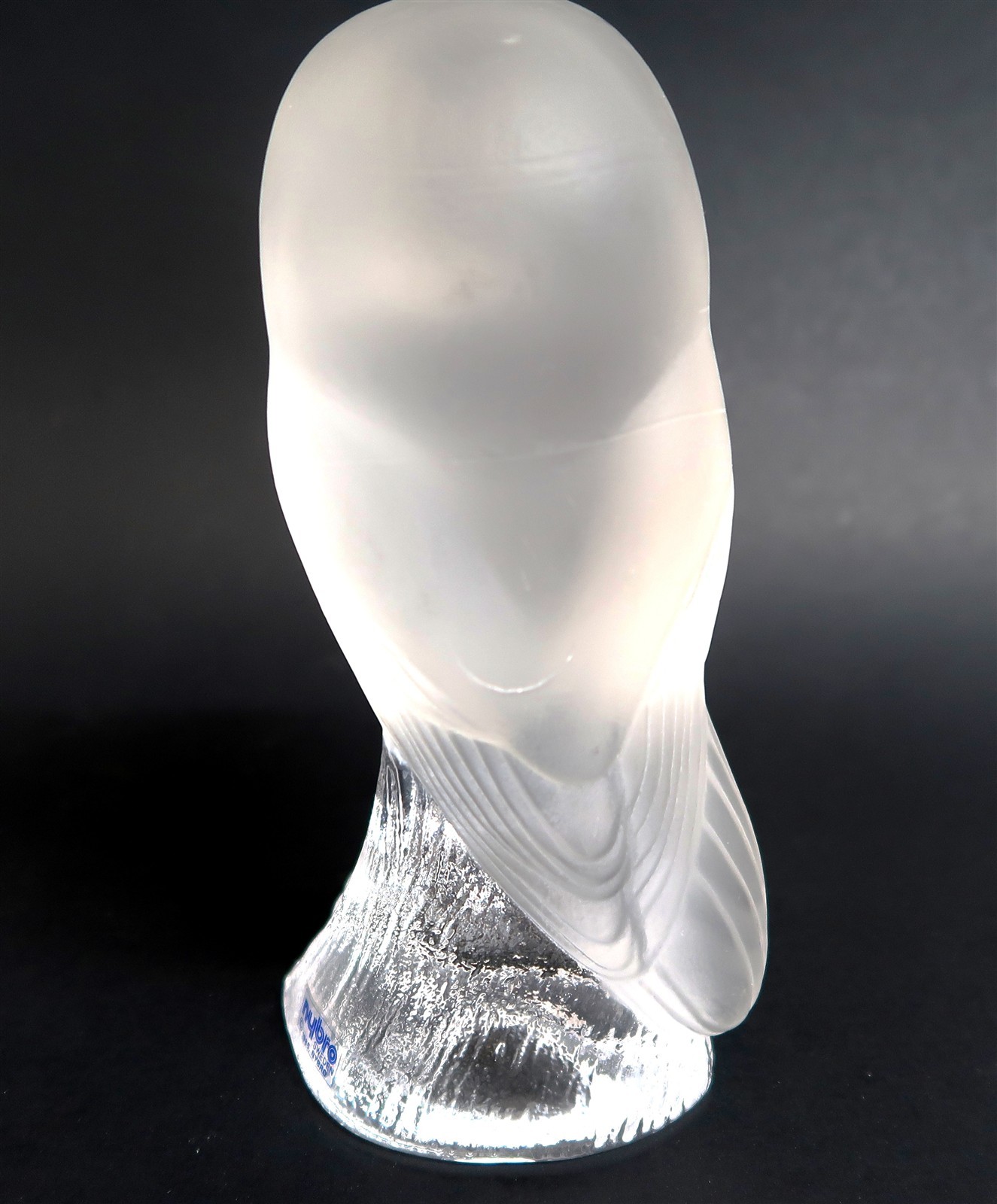NYBRO Crystal OWL Sculpture 7″ Tall Swedish Art Glass 1985 Sweden Frosted Clear