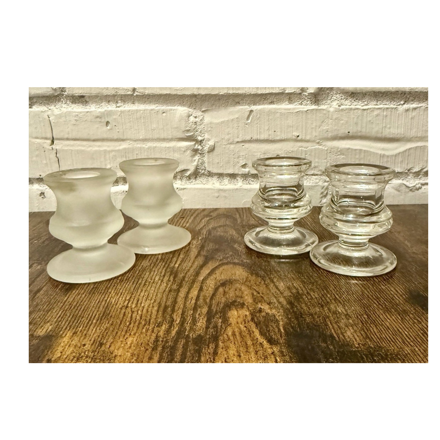Set of 4 Clear & Frosted Glass Candle Holders, Decorative, Approx. 2.5 in Height