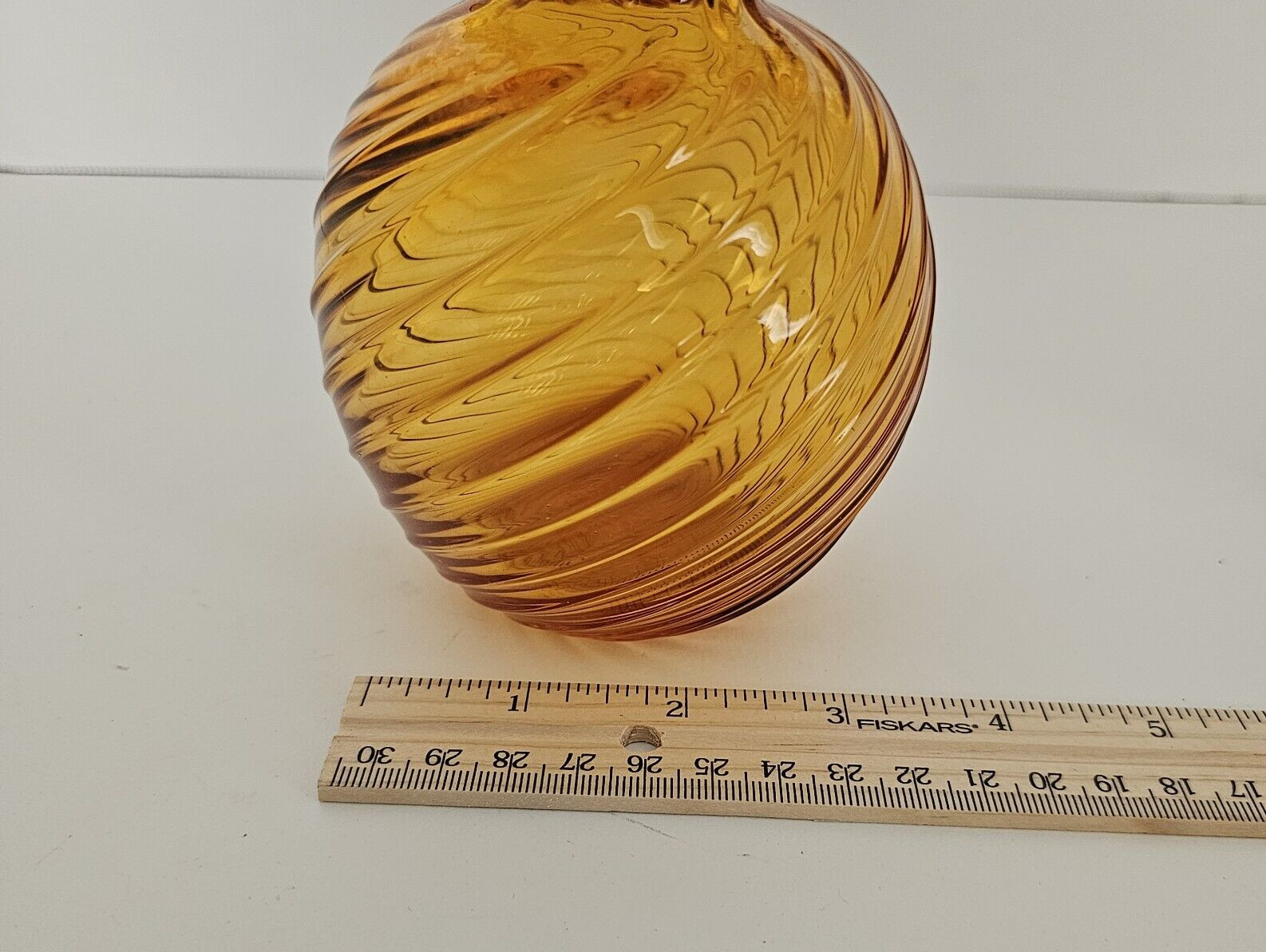 Chalet Art Glass Hand Blown Crystal Glass MCM Ruffled Rim Amber Swirl