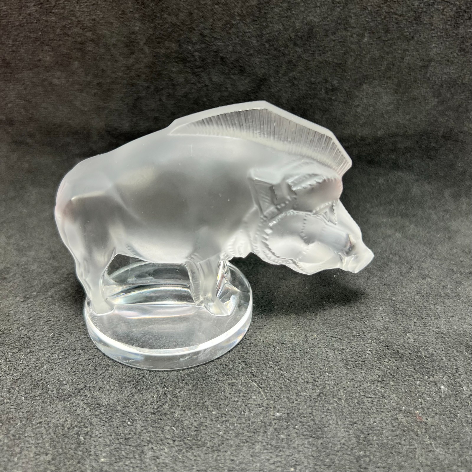 Signed Lalique Wild Boar Crystal Hood Ornament Mascot