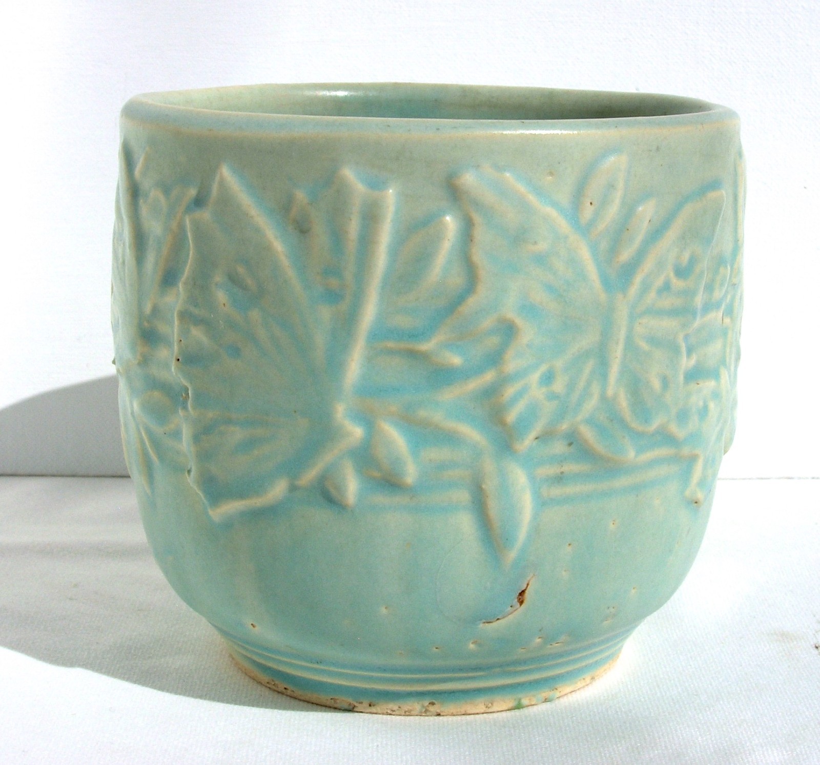 Vintage McCoy Pottery Blue Butterfly 4″ Jardiniere Planter Pot NM Mark