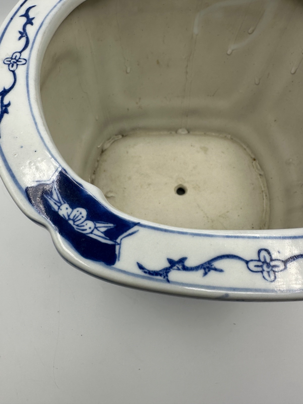 Blue White Chinoiserie Ceramic Bonsai Planter Cachepot Jardiniere 9.75″×6″