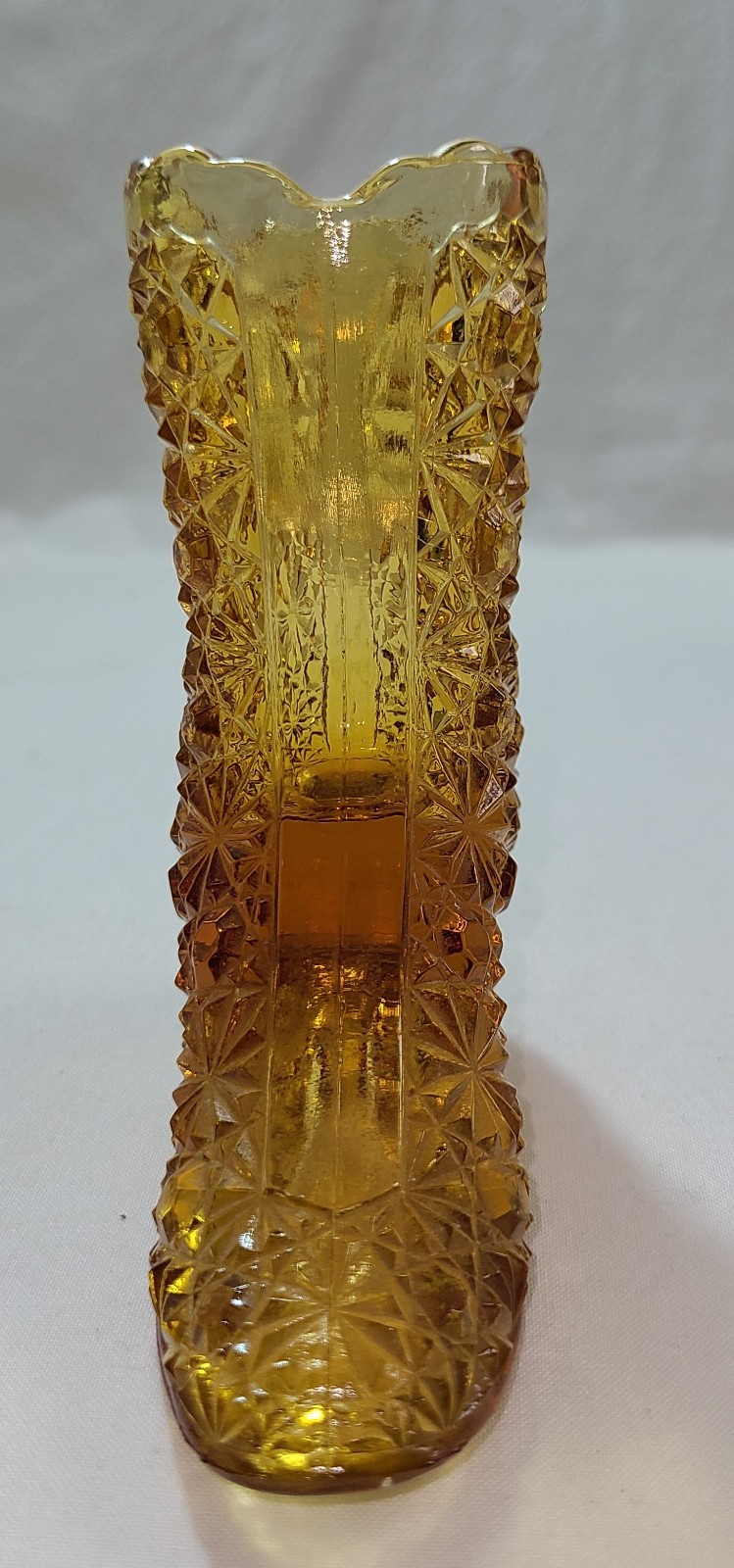 Vintage Fenton Amber Daisy & Button Glass Cowboy Boot Shoe 4″ tall