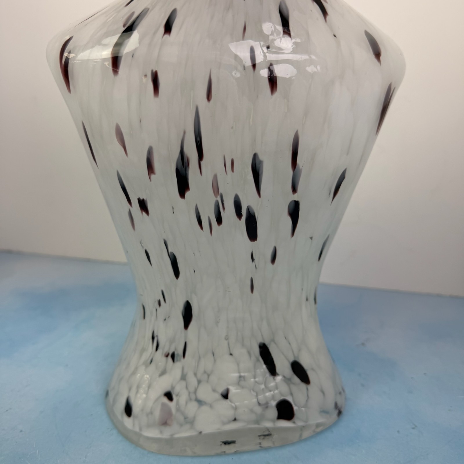 Female Torso Art Glass 12″ Vase Murano Style White Purple Spots Lady Bust Girl