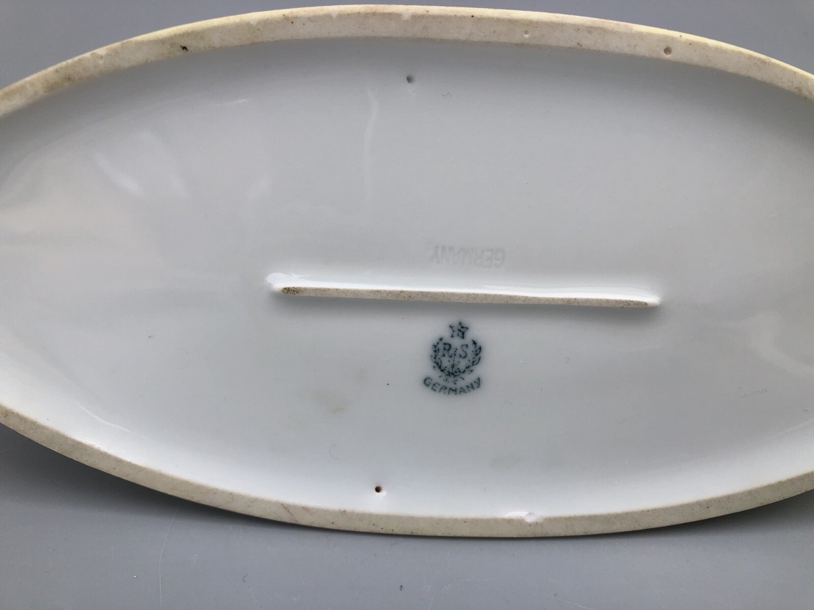 Vintage RS Germany Oval Porcelain Bowl Shallow Basket Pink Rose Gold Gilt