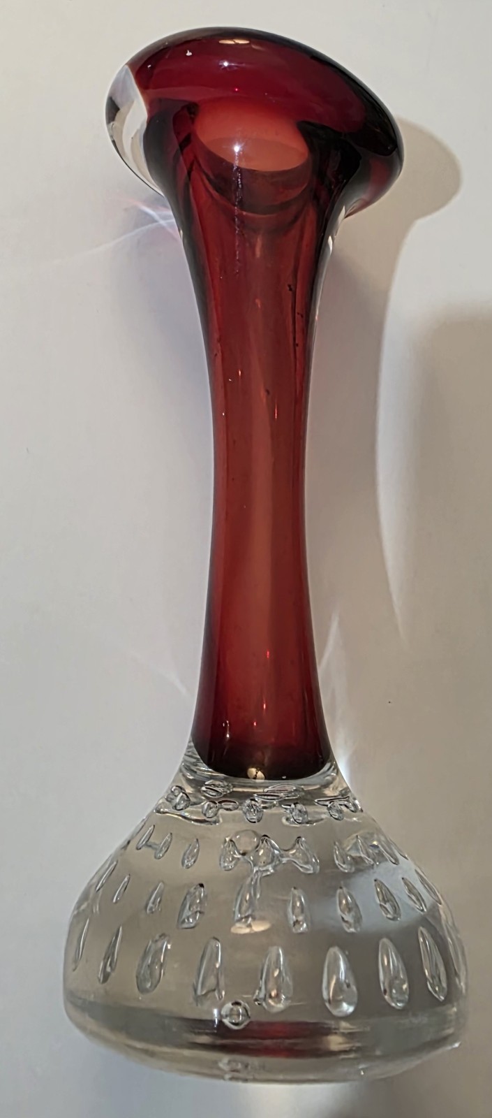 MCM Aseda Vase Ruby Red Swedish Hand Blown Contolled Bubbles 1960s 6.5″