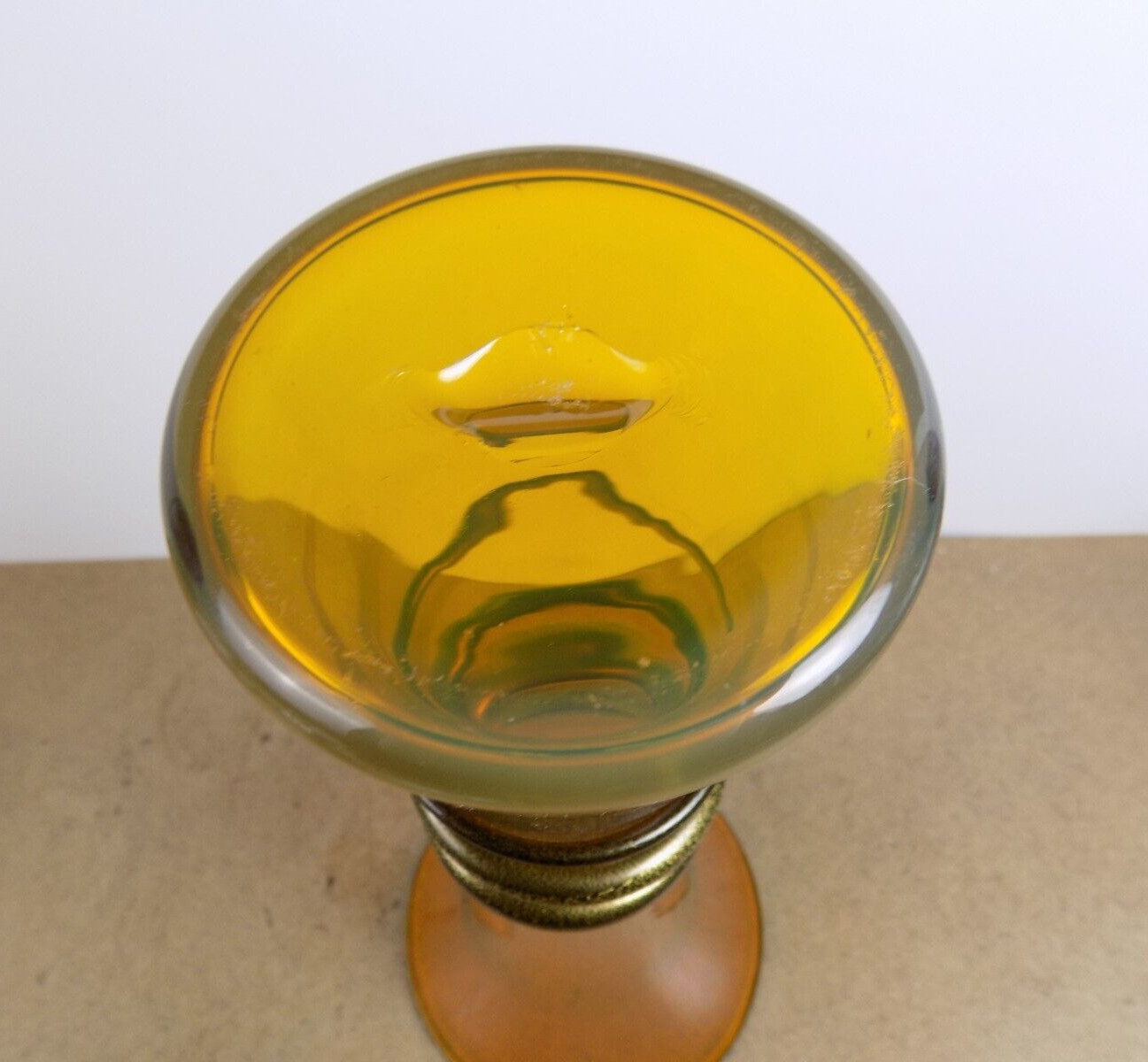 Blown Art Glass Orange Vase with Black & Gold Applied Snake Wrap 12.75″ Tall