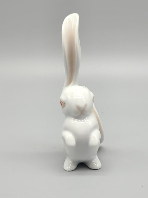 Vintage Herend Hungary White Bunny Rabbit One Ear Up One Ear Floppy Red Eyes