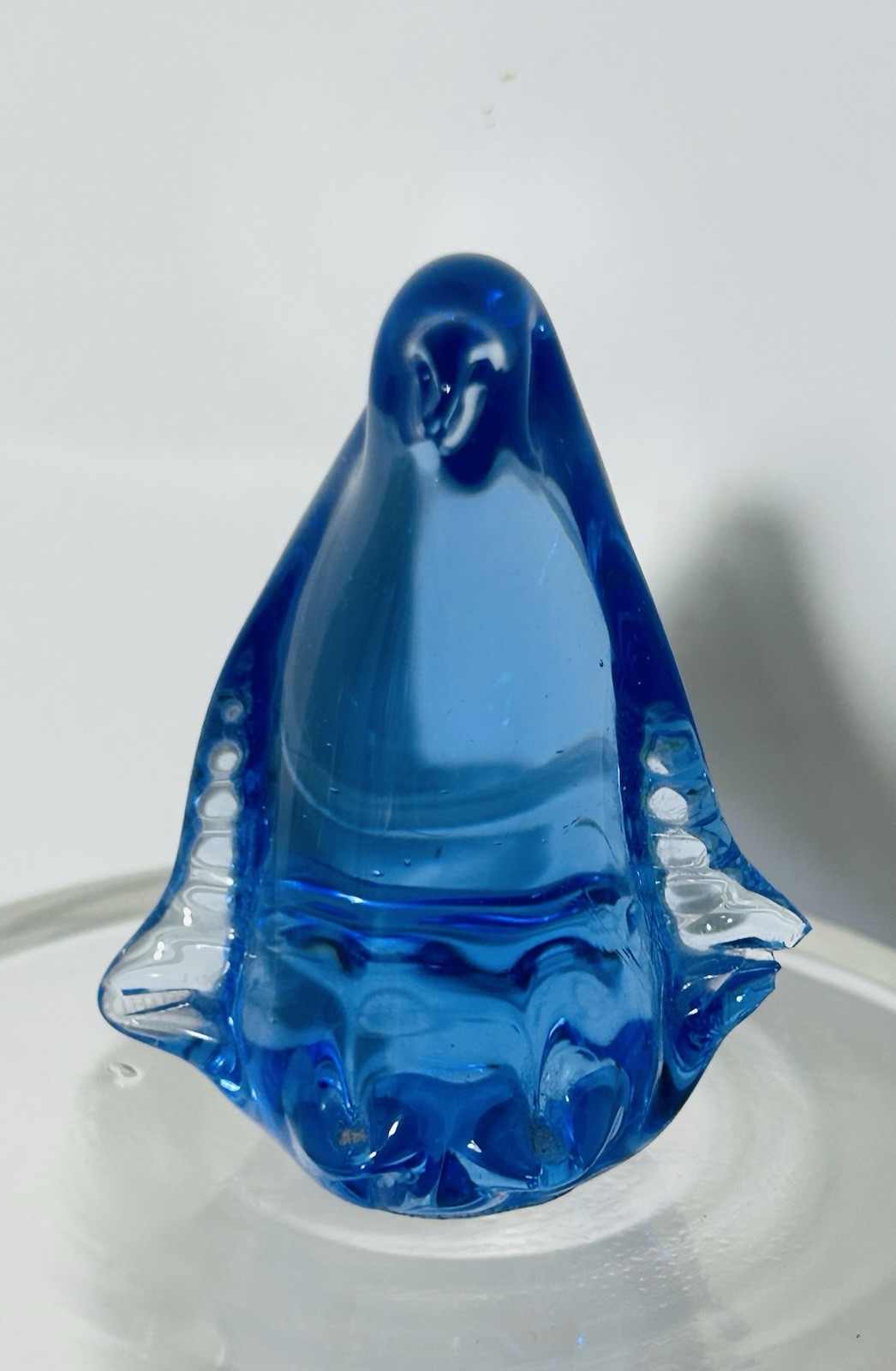 Blue Glass Penguin US Commemorative Fine Arts Gallery Glass Art Paperweight