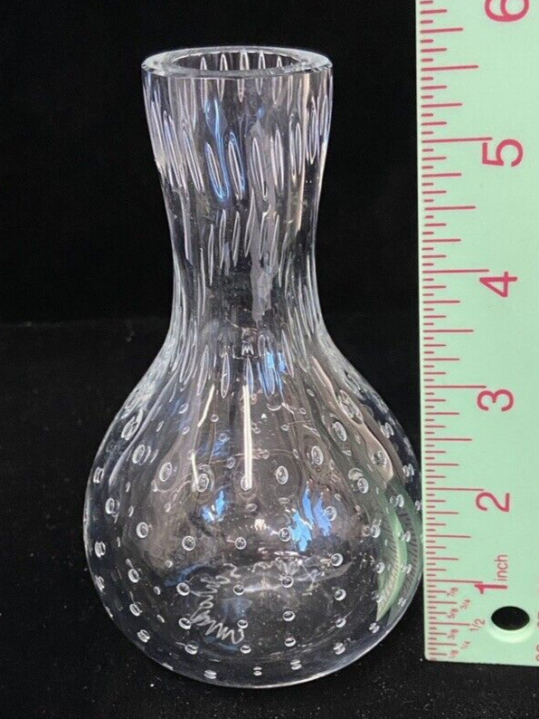 Beautiful Clear Glass Blown Bubble Vase Signed Anna