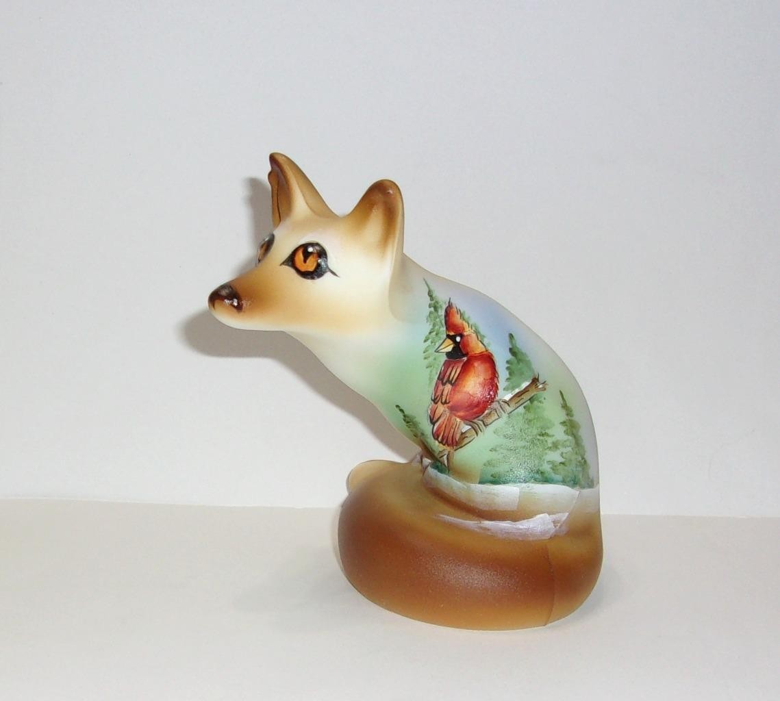Fenton Glass “Winter Perch” Red Cardinal Fox Figurine Ltd Ed #13/40 K Barley