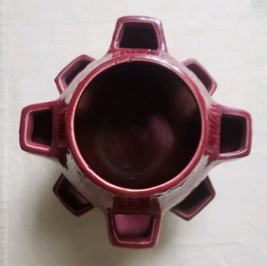 McCoy Vintage 1950s Pottery Maroon Strawberry Pot Hanging Basket Planter