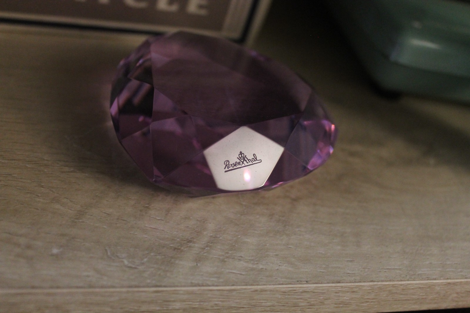 Rosenthal Lavender Crystal Gem Heart Shaped Paper Weight Faceted Cut 3”