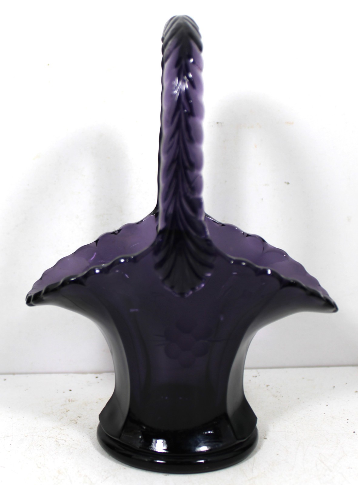 DEEP PURPLE GLASS – BASKET w/ Handle with WHEEL CUT DESIGN