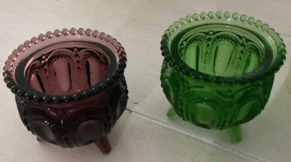 Degenhart Gypsy Pot.Set Of 2.Emerald Green And Purple