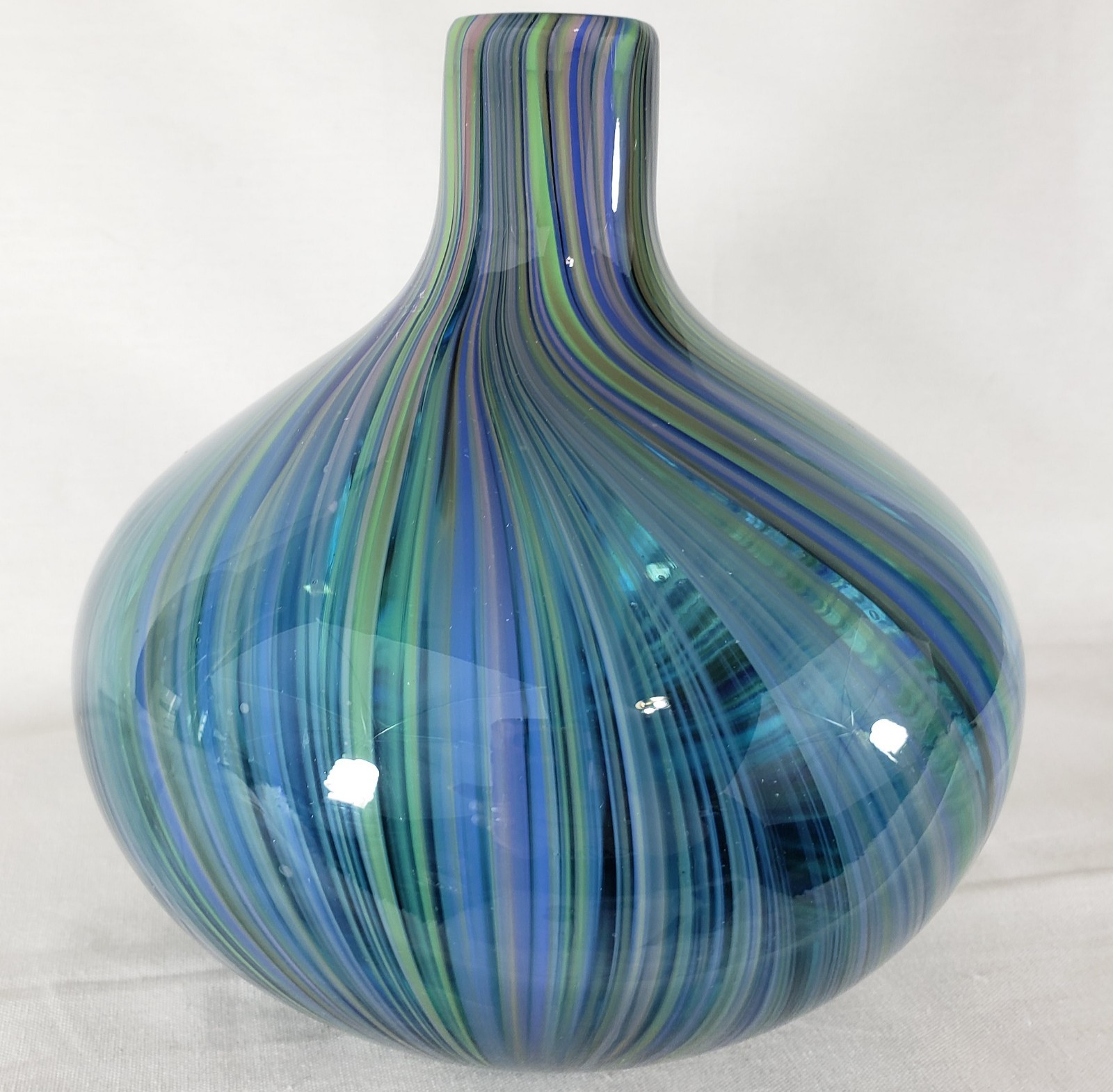 Heavy Murano Style * Handblown Art Glass Vase * Blue Green Black Lavender Blown