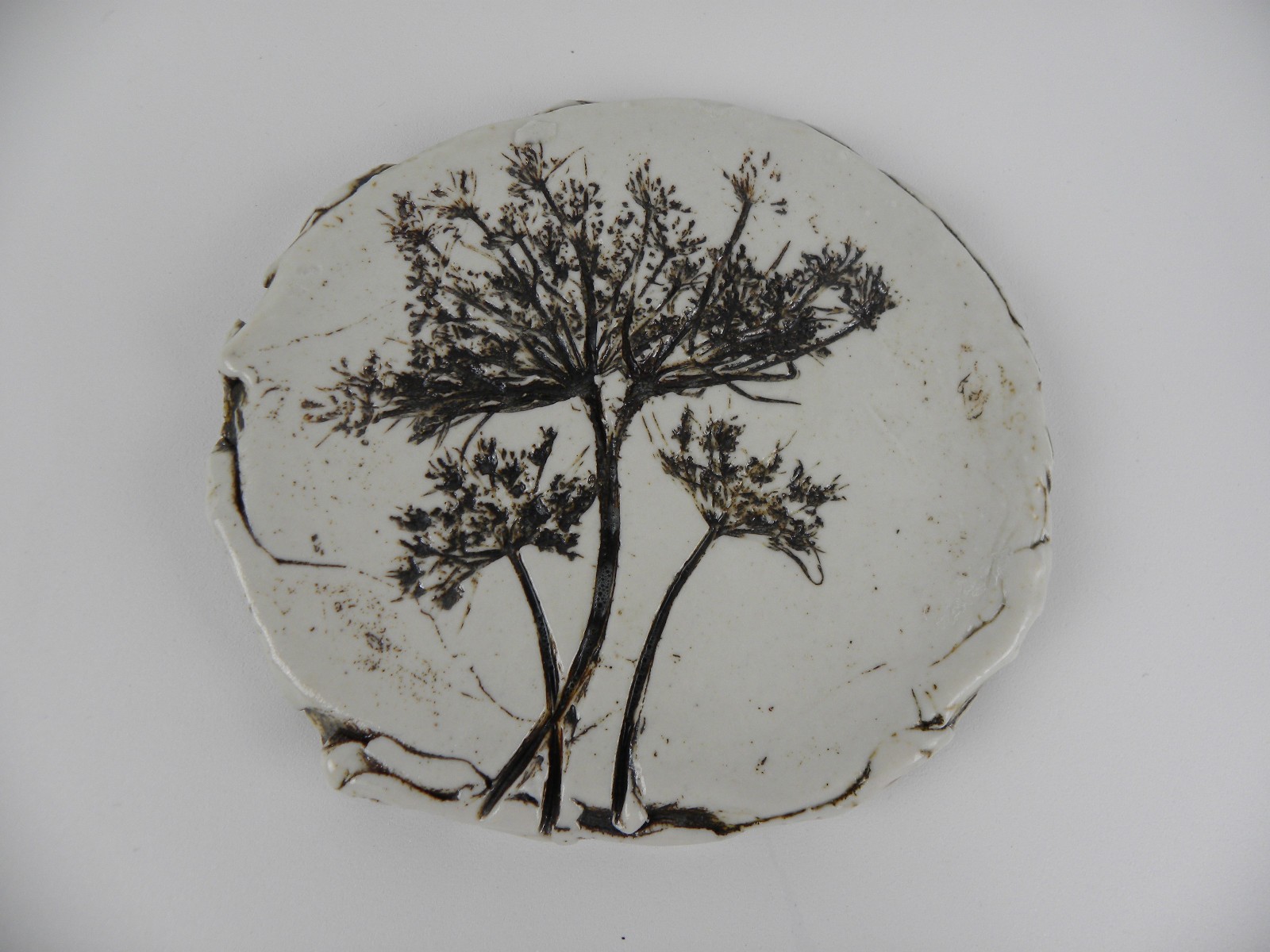 Artisan Pressed Clay Botanical Art Tile~ Signed