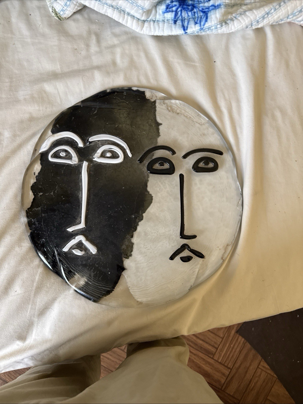 Large Mid-century Two-face Glass Art Disk