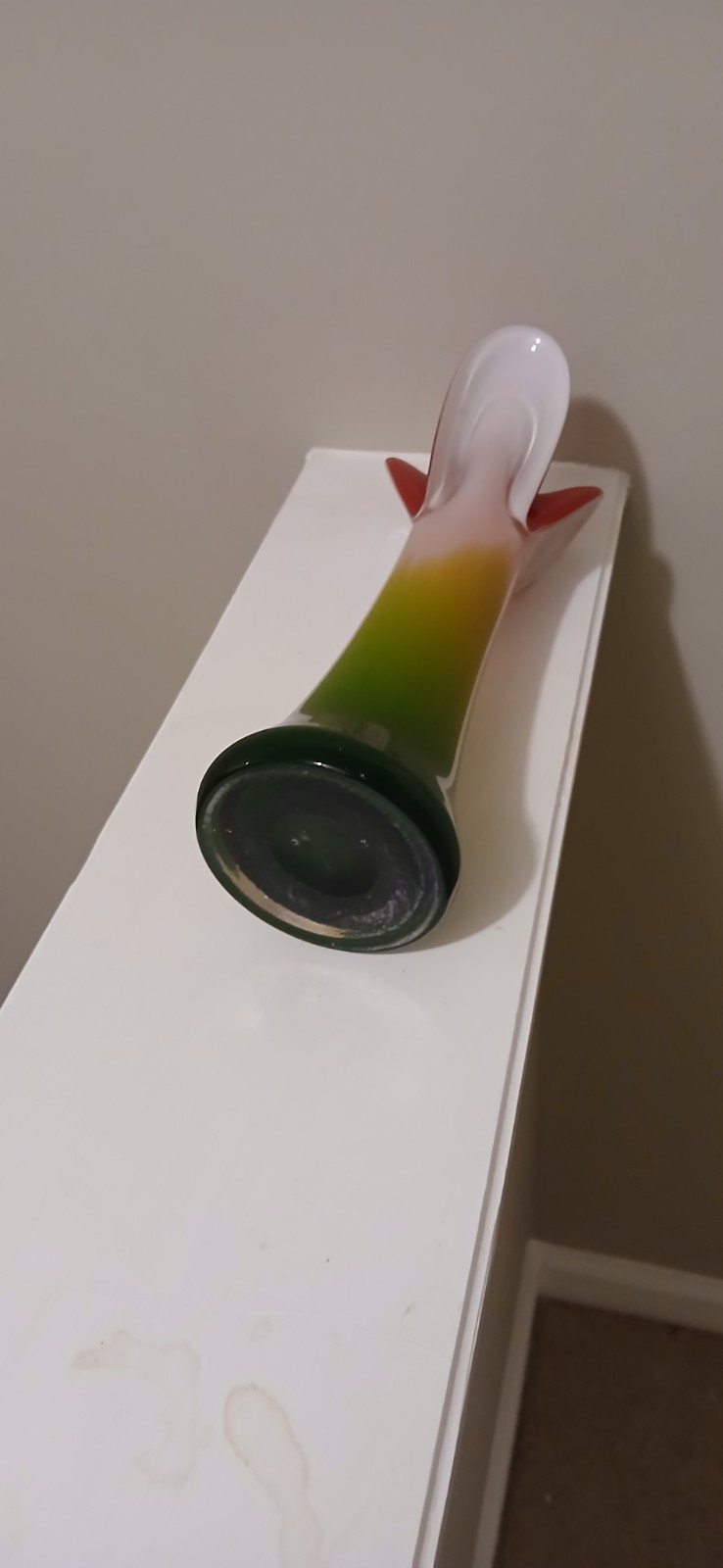 Vintage Green, Pink, Red & White Art Glass Flower Vase
