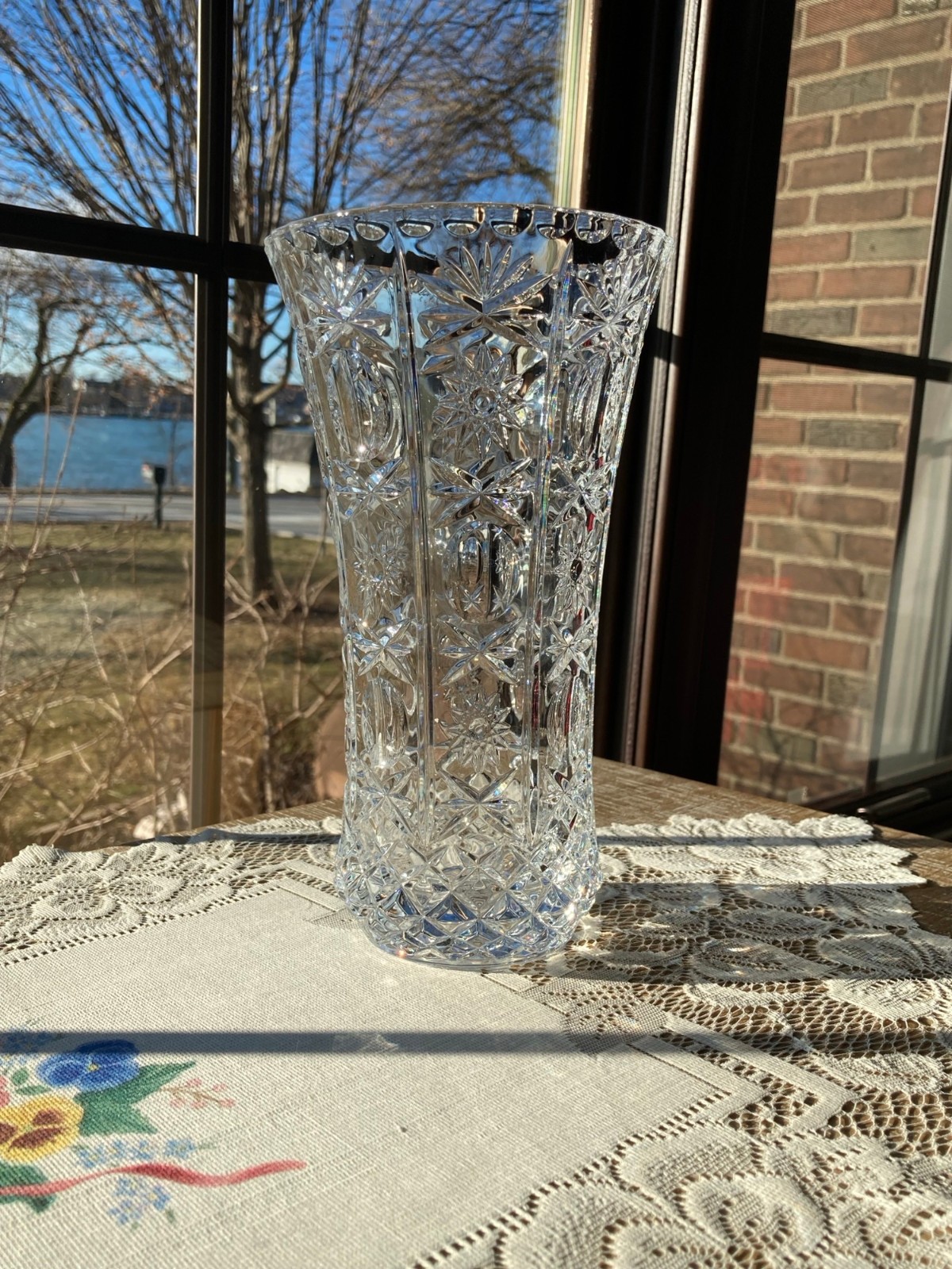 RCR Impero Lead Crystal Vase Clear Cut Vase Stars 4.75″ Diameter 8.25″ Tall
