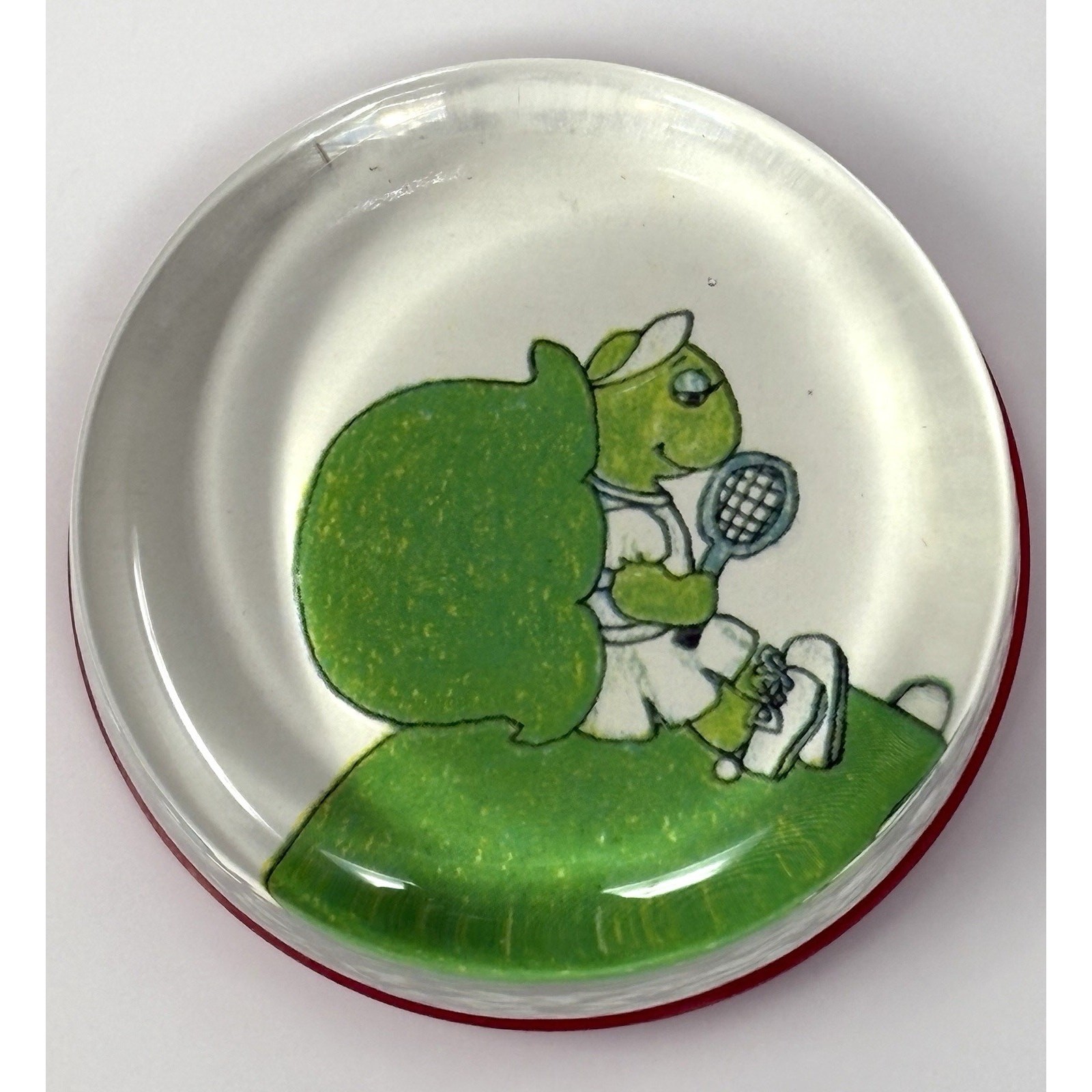 Vtg 70s Tennis Turtle Cartoon Paperweight Tabletop Glass Decor Desk Top *READ