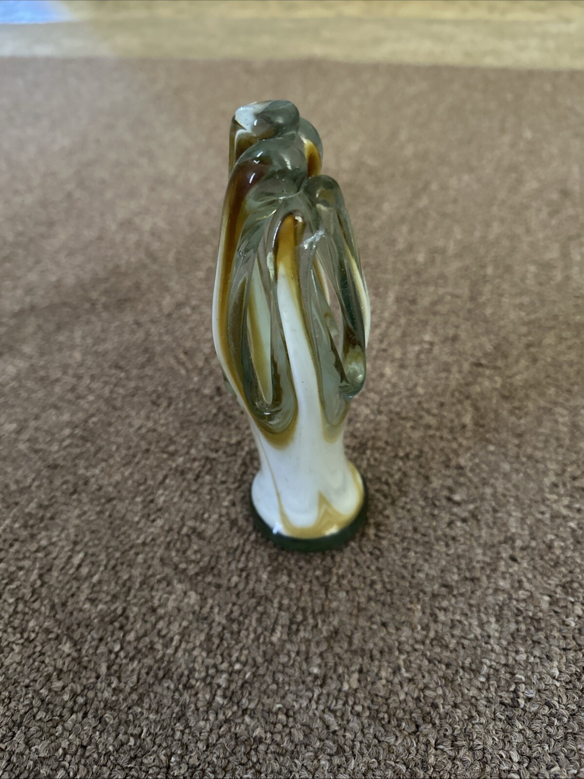Vintage Hand Blown Swirl Art Vase 10.5 inches Yellow White and Brown White. Pair