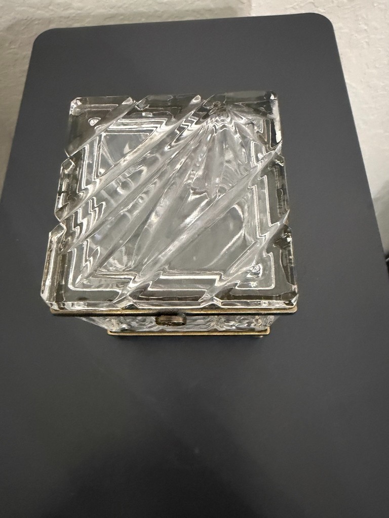 VTG Castilian Imports Cut Crystal Casket Box Footed Antique Bronze Trinket Case