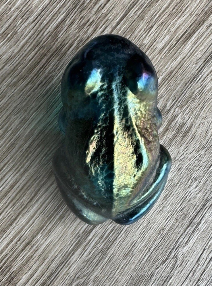 Robert Held Art Glass Iridescent Purple Blue Frog Paperweight Signed RHAG Canada