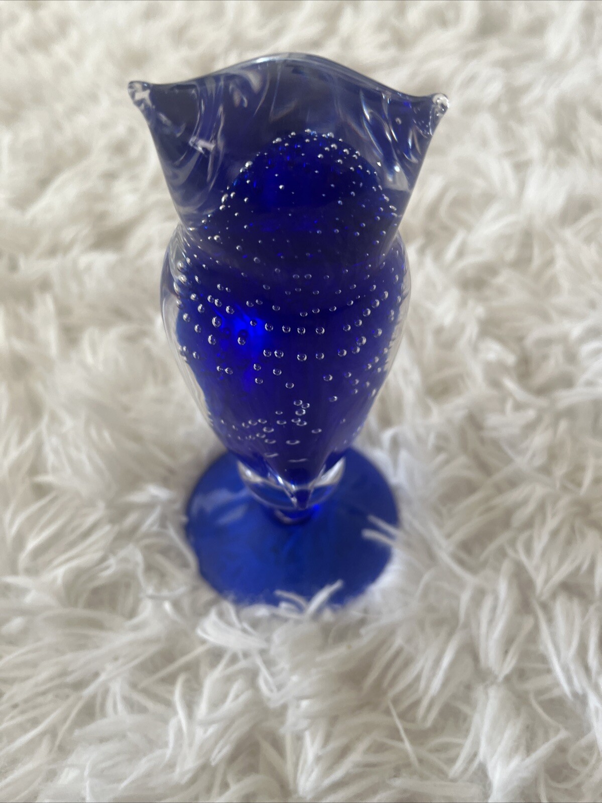 Vintage Silvestri Arte Murano Cobalt Blue Controlled Bubbles Owl Figurine