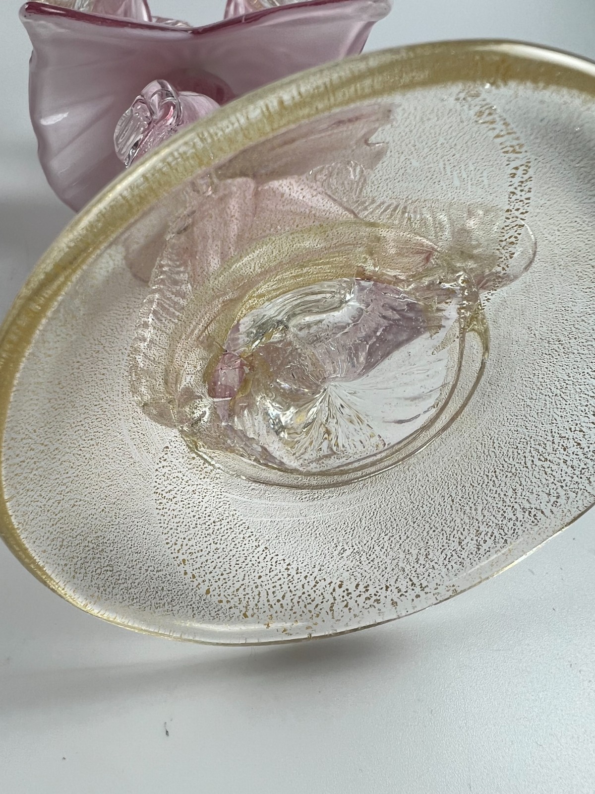 Vintage Murano pink Glass dancing damsel and gent Goldoniani couple figurines