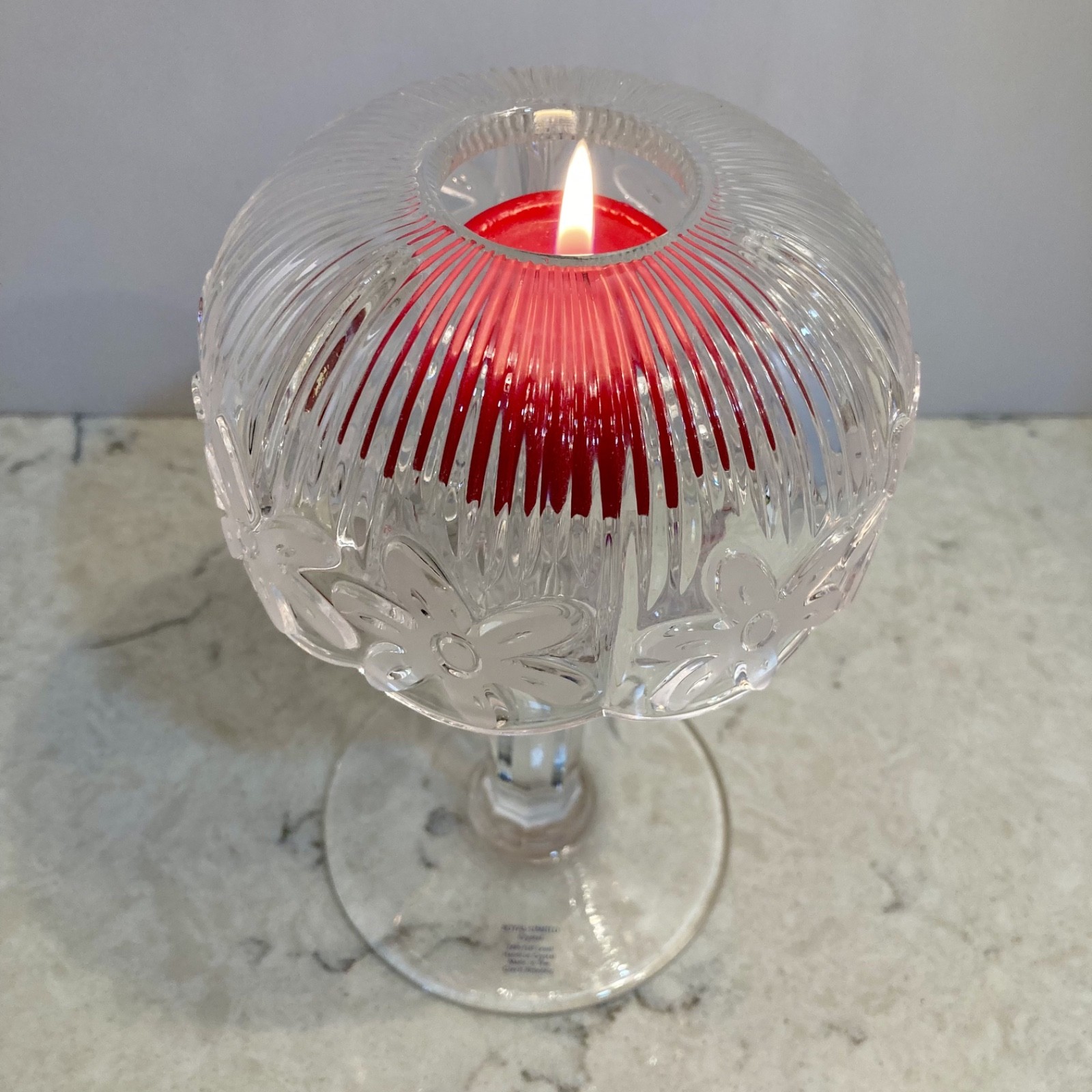 VTG Royal Limited Czech 24% Lead Crystal Daisy Fairy Lamp Pedestal Candle Holder